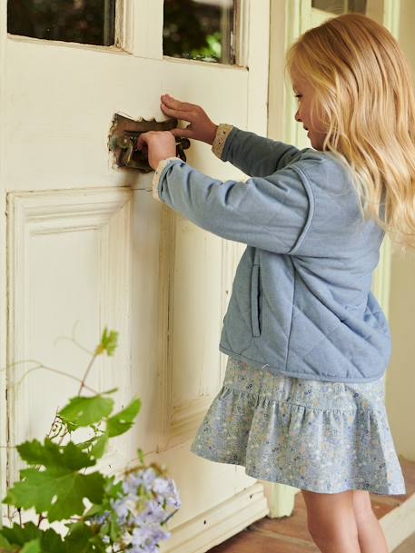 Gewatteerd jack in chambray voor meisjes met gebloemde voering double stone - vertbaudet enfant 