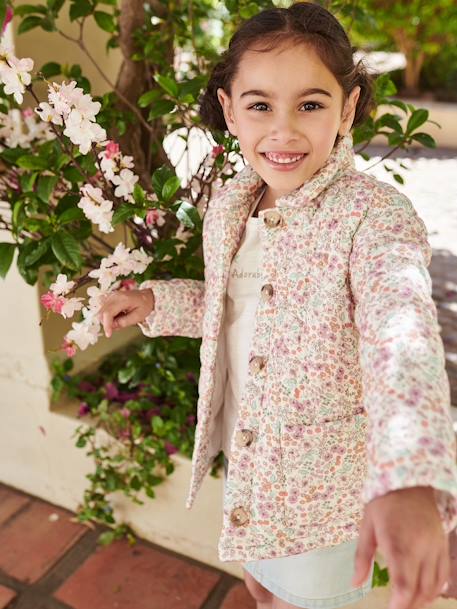 Gewatteerd meisjesjasje met bloemenprint ecru - vertbaudet enfant 