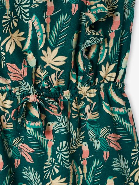 Meisjesjurk met ruches en print groen met print+hemelsblauw+rozen - vertbaudet enfant 