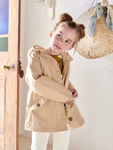 Meisjestrenchcoat met capuchon beige+kaki - vertbaudet enfant 