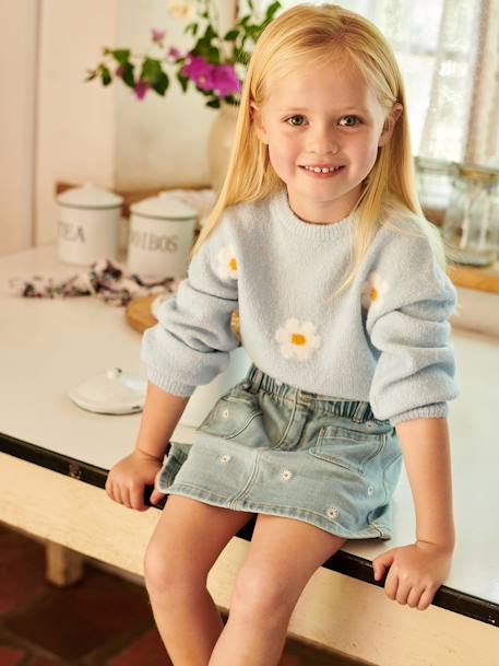 Meisjesrok van jeans met geborduurde bloemen double stone - vertbaudet enfant 