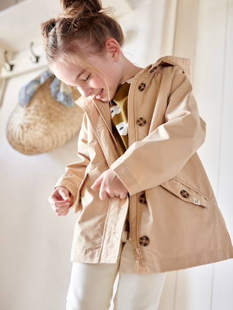 Meisjestrenchcoat met capuchon beige+kaki - vertbaudet enfant 