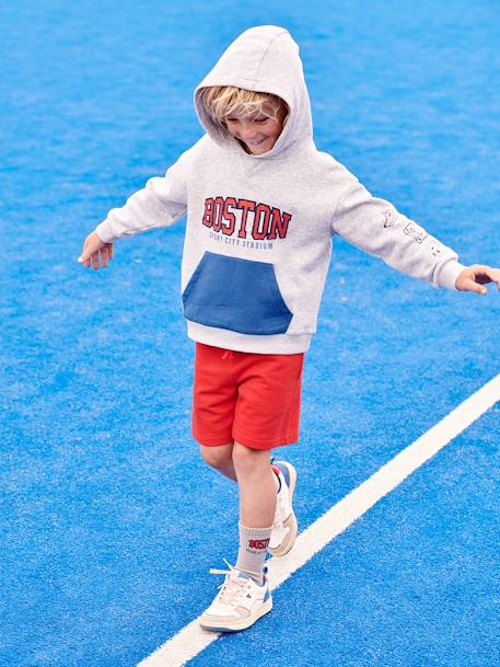 Sportsweater voor jongens met capuchon motief van Boston-team gemêleerd grijs - vertbaudet enfant 