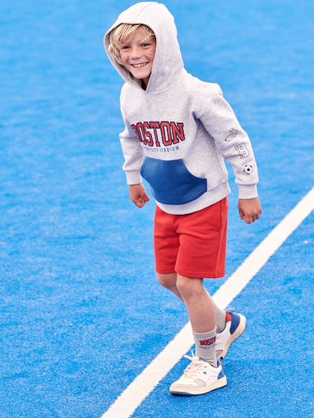 Sportsweater voor jongens met capuchon motief van Boston-team gemêleerd grijs - vertbaudet enfant 