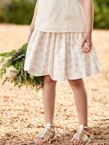 Feestelijke meisjesrok met bloemen ecru+wit met print - vertbaudet enfant 