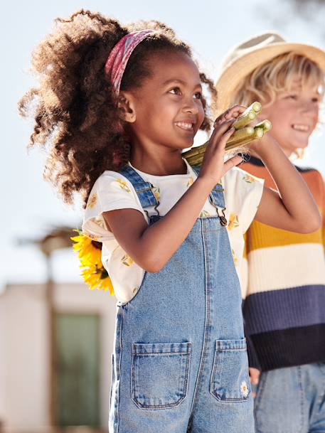 Meisjessalopette in jeansstof met geborduurde bloemen stone - vertbaudet enfant 
