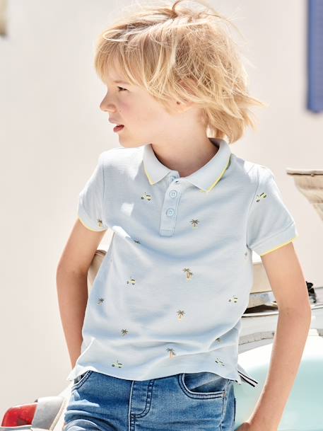 Jongenspolo met print in piquŽ breisel blauw, bedrukt+ecru - vertbaudet enfant 