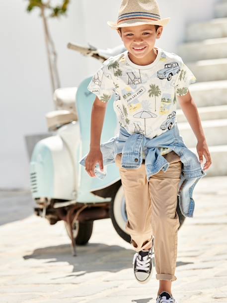 Jongens-T-shirt 'Juan les pins' wit, bedrukt - vertbaudet enfant 
