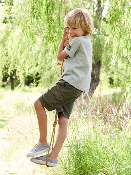 Gemakkelijk aan en uit te trekken battle short voor jongens beige+kaki+marineblauw - vertbaudet enfant 