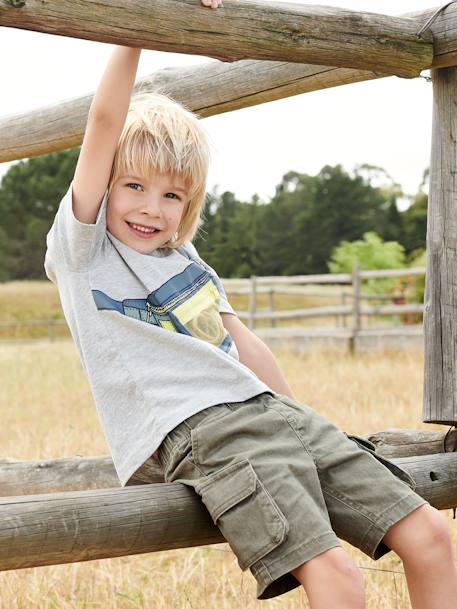 Gemakkelijk aan en uit te trekken battle short voor jongens beige+kaki+marineblauw - vertbaudet enfant 