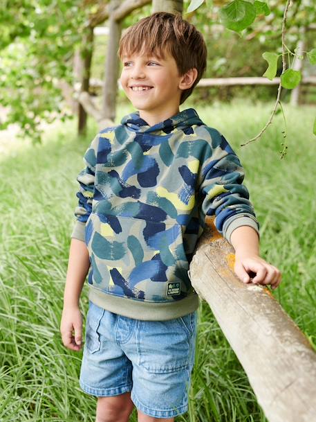 Sweater met capuchon en camouflageprint voor jongens groen, bedrukt - vertbaudet enfant 