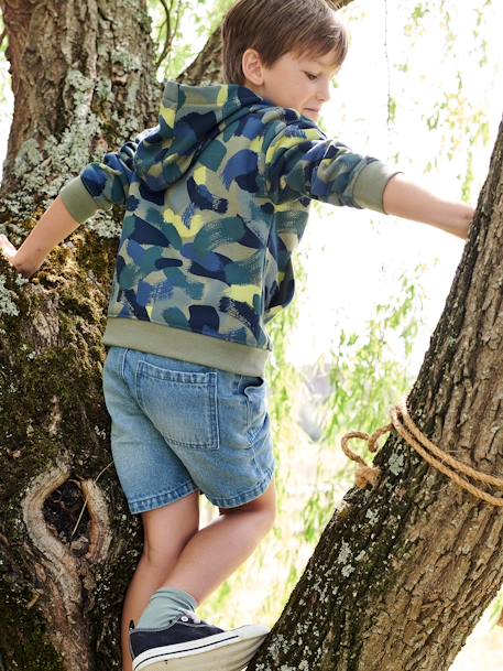 Sweater met capuchon en camouflageprint voor jongens groen, bedrukt - vertbaudet enfant 