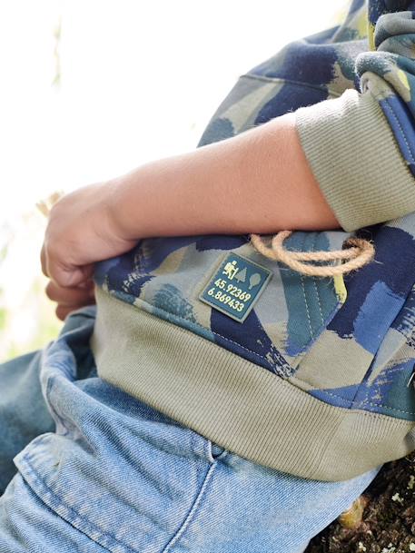 Sweater met capuchon en camouflageprint voor jongens groen, bedrukt - vertbaudet enfant 