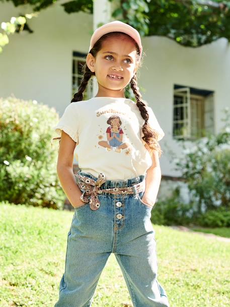 Meisjes T-shirt 'fiets' blauwgroen+ecru+ivoor+lichtroze+roze (poederkleur) - vertbaudet enfant 