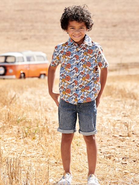 Jongensbermuda van fleece in denimlook stone+zwart denim - vertbaudet enfant 