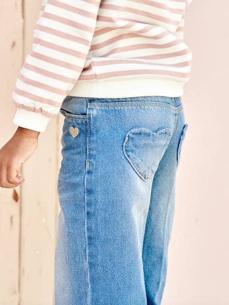 Wijde jeans met een riem van katoenen gaas meisjes op enkelhoogte double stone+stone - vertbaudet enfant 