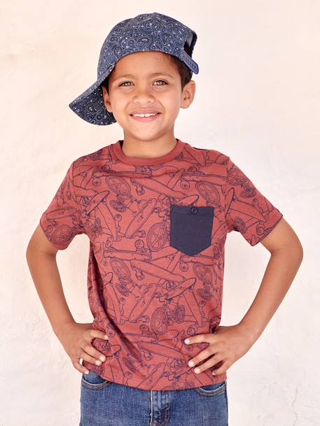 Jongensshirt met korte mouwen en grafisch ontwerp antraciet+gemêleerd wit+kaneel+korstmos+leiblauw+pecannoot+terracotta - vertbaudet enfant 
