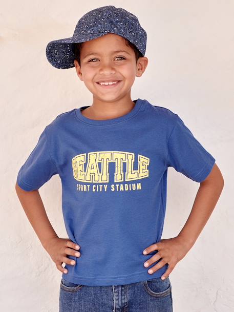 T-shirt met college-uitstraling voor jongens blauw+wit - vertbaudet enfant 