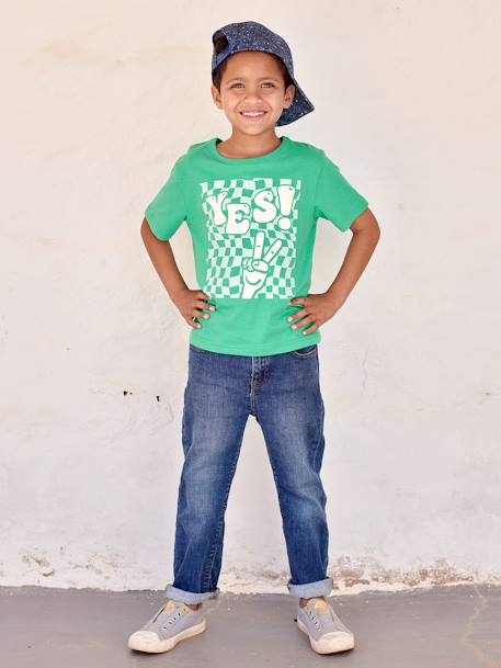 Jongensshirt met groot motief en details in zwelinkt azuurblauw+groen - vertbaudet enfant 