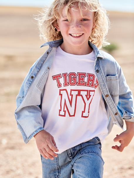 T-shirt met college-uitstraling voor jongens blauw+wit - vertbaudet enfant 