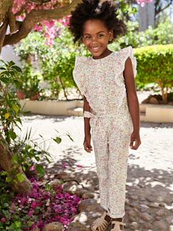 Meisje-Salopet, jumpsuit-Meisjesjumpsuit met bloemen en ruches