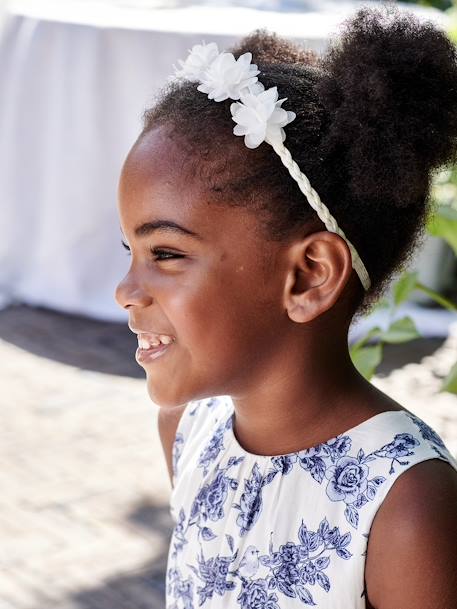 Gevlochten haarband met bloemen in tule WIT - vertbaudet enfant 