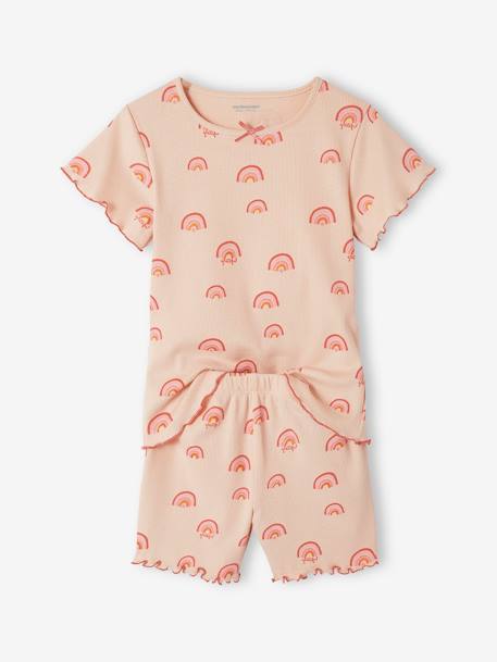 Set van 2 bedrukte meisjes pyjamashorts van ribtricot roze (poederkleur) - vertbaudet enfant 