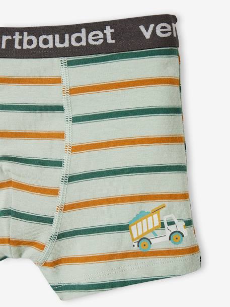 Set met 3 stretch boxers 'Backhoes' voor jongens saliegroen - vertbaudet enfant 