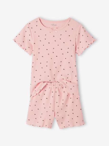 Set van 2 bedrukte meisjes pyjamashorts van ribtricot roze (poederkleur) - vertbaudet enfant 