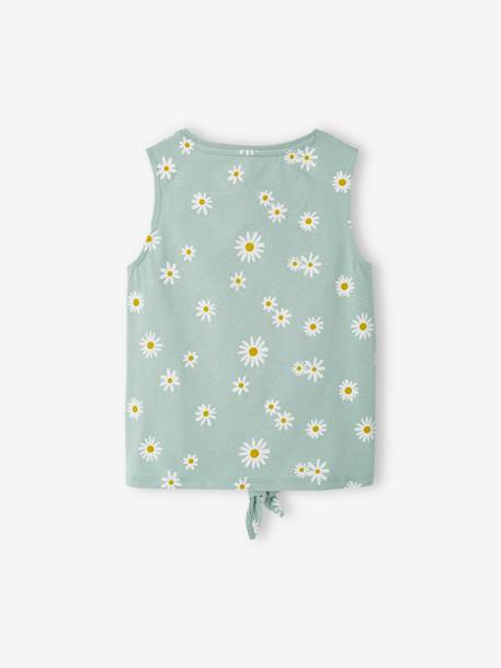 Bedrukte tanktop met knoop voor meisjes ecru+grijsblauw+ongewassen denim - vertbaudet enfant 