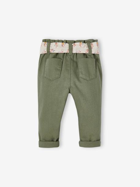 Paperbag babybroek met riem ecru+korstmos+lichtroze - vertbaudet enfant 