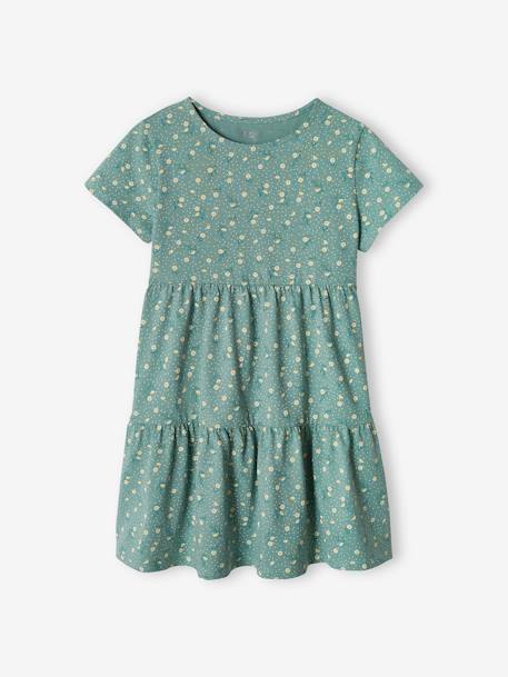 Set jurk en cardigan voor meisje jeansblauw+perzik+smaragdgroen - vertbaudet enfant 