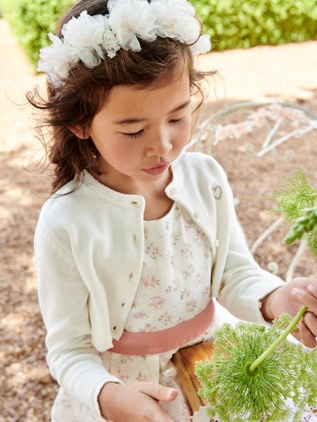 Kort meisjesvest met stikseldetails ecru+grijsblauw+snoepjesroze - vertbaudet enfant 