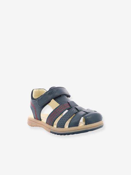 Leren jongenssandalen Platinium KICKERS® camel+marineblauw - vertbaudet enfant 