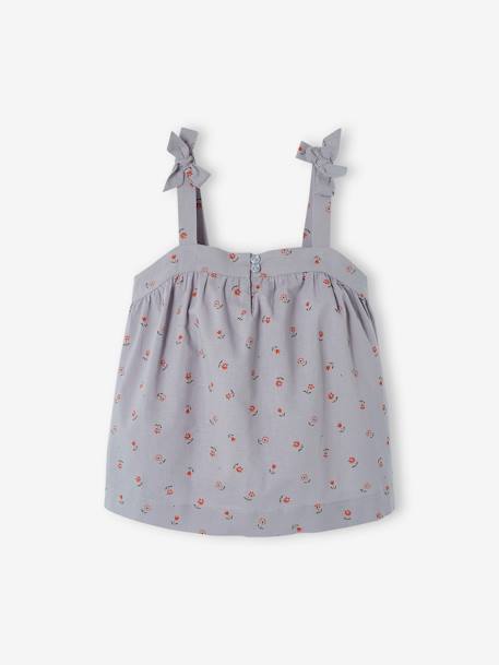 Meisjesblouse met bloemenprint en bretels grijsblauw - vertbaudet enfant 