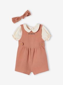 Baby-3-delige babyset T-shirt, jumpsuit en hoofdband personaliseerbaar