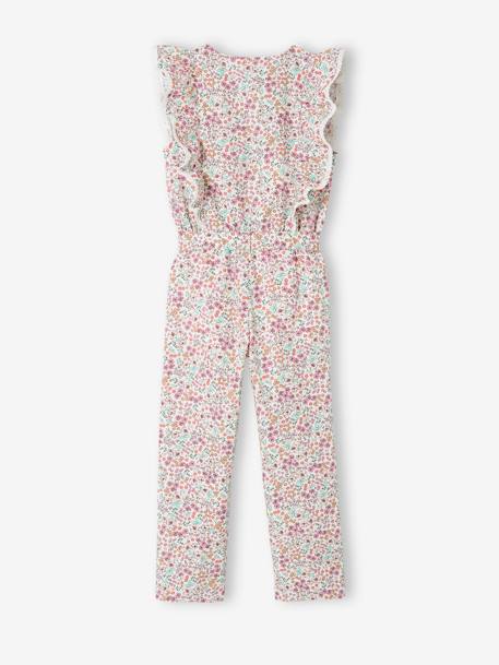 Meisjesjumpsuit met bloemen en ruches ecru - vertbaudet enfant 