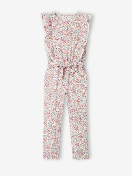 Meisjesjumpsuit met bloemen en ruches ecru - vertbaudet enfant 