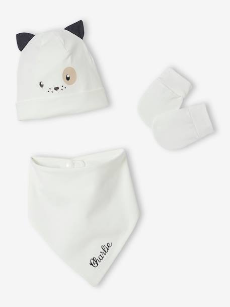 Setje hond muts + wanten + sjaal met personaliseerbare print voor baby's wit - vertbaudet enfant 