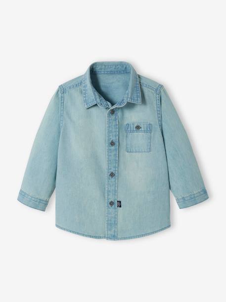 Personaliseerbare denim baby jongens overhemd GEBLEEKTE DENIM - vertbaudet enfant 