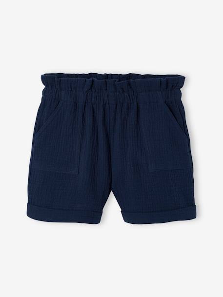 Set voor meisjes T-shirt en short van katoengaas marineblauw+perzik - vertbaudet enfant 