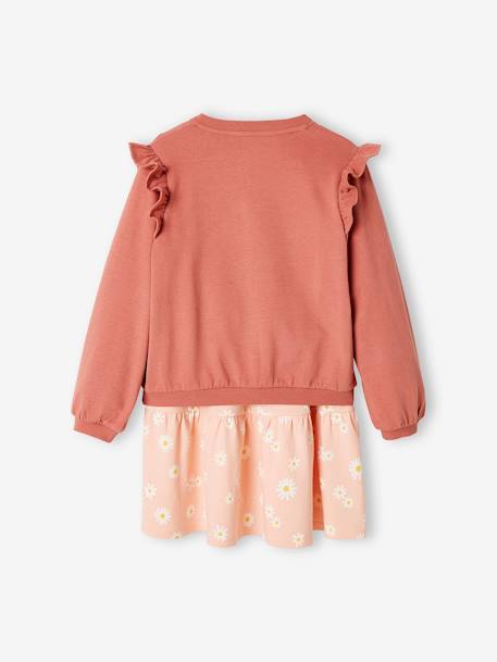 Set jurk en cardigan voor meisje jeansblauw+perzik+smaragdgroen - vertbaudet enfant 