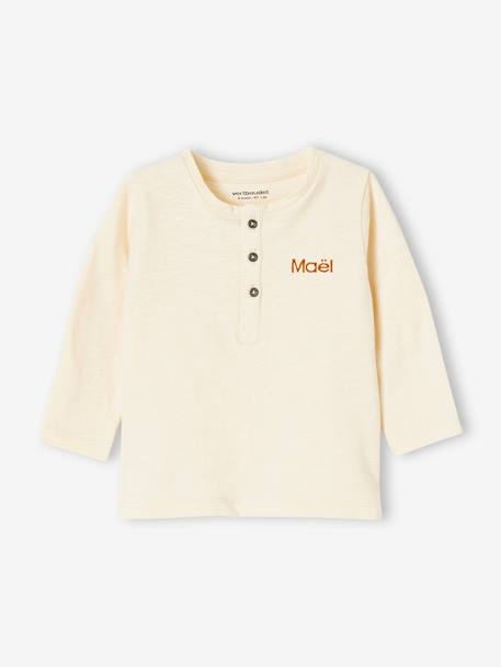 Personaliseerbare tunesisch T-shirt voor babyjongens met lange mouwen donkergroen+inkt+perzik+zand - vertbaudet enfant 