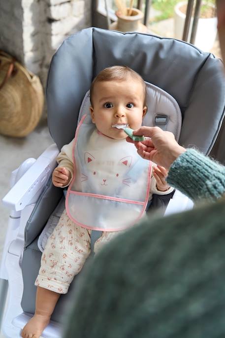 Set met 3 geplastificeerde slabbetjes met opvangvak BIJPASSEND BEER+roze (poederkleur) - vertbaudet enfant 