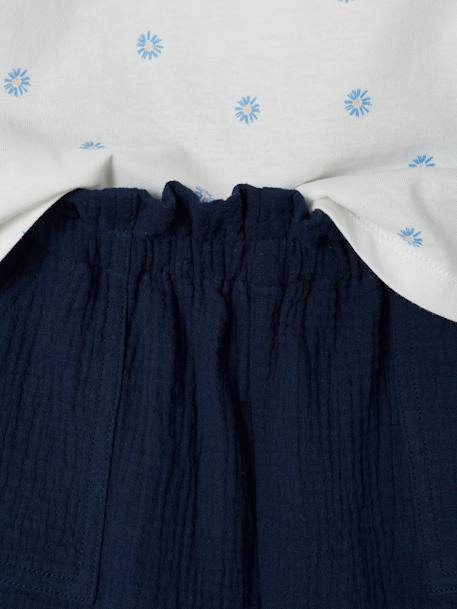 Set voor meisjes T-shirt en short van katoengaas marineblauw+perzik - vertbaudet enfant 