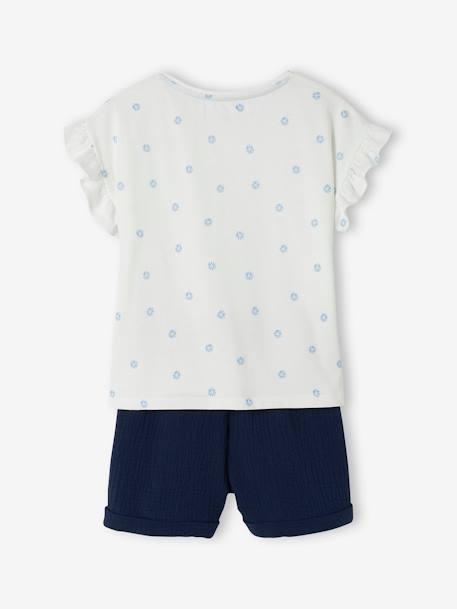 Set voor meisjes T-shirt en short van katoengaas marineblauw+perzik - vertbaudet enfant 