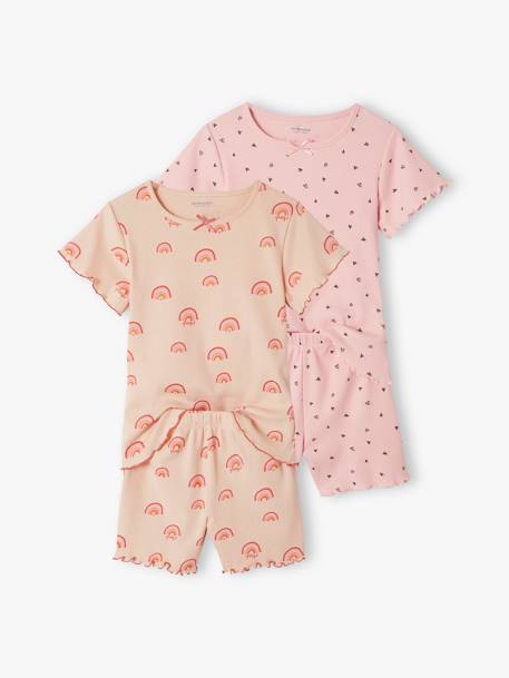 Set van 2 bedrukte meisjes pyjamashorts van ribtricot roze (poederkleur) - vertbaudet enfant 