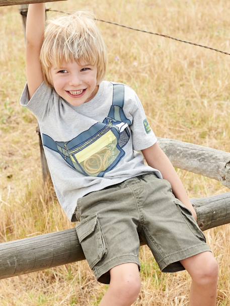 T-shirt met banaanmotief misleidt het oog van de jongens met de zak met ritssluiting gemêleerd grijs - vertbaudet enfant 