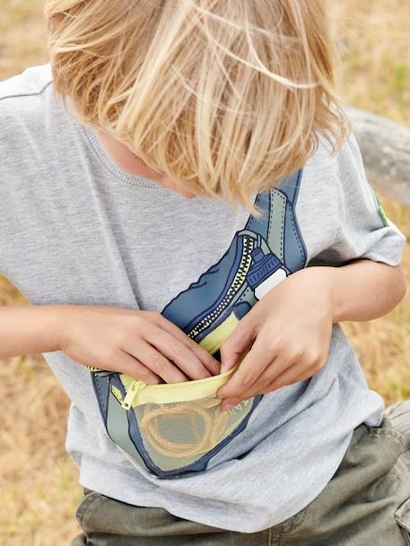 T-shirt met banaanmotief misleidt het oog van de jongens met de zak met ritssluiting gemêleerd grijs - vertbaudet enfant 