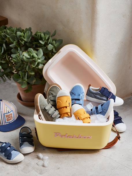 Stoffen sneakers met klittenband voor kinderen blauw+hemelsblauw+mosterdgeel - vertbaudet enfant 